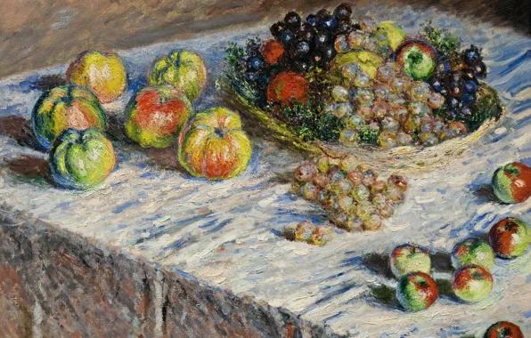 Picture table, picture, Claude Monet, Still life. Apples and Grapes