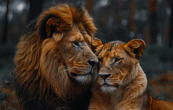 Lioness, Leo, Two, Digital art, Predators, Big Cats, AI art, The Art of Artificial Intelligence