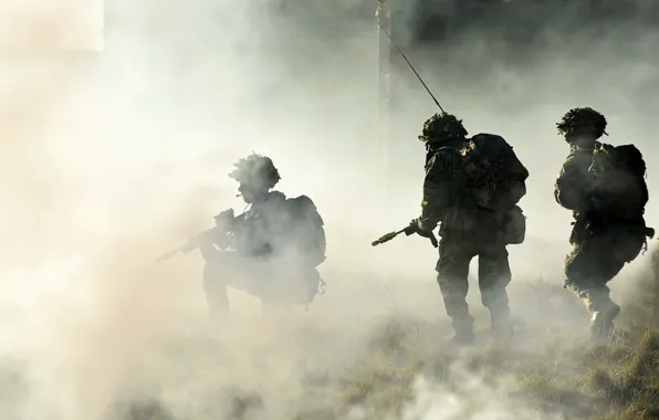 Picture fog, weapons, smoke, army, soldiers