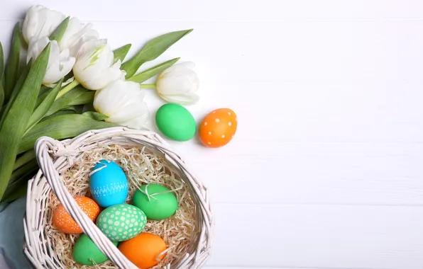 Picture flowers, eggs, spring, colorful, Easter, tulips, happy, wood