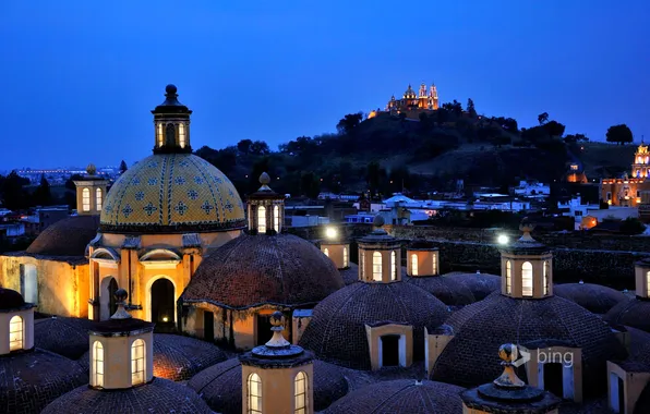 Roof, the sky, night, lights, Mexico, the dome, Mexico, Puebla