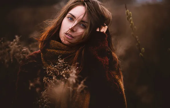 Nature, portrait, spring, scarf, bokeh, Jesse