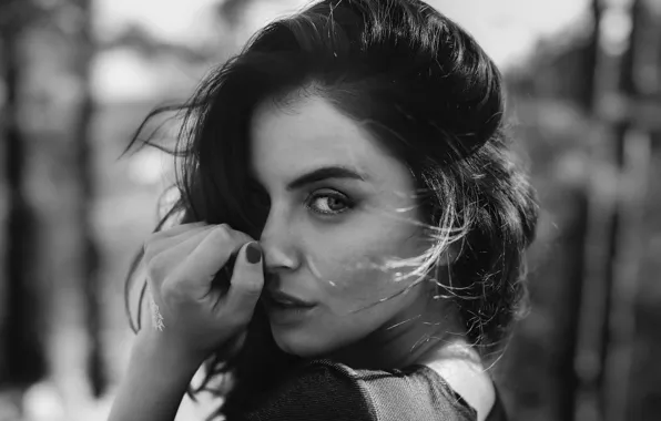 Look, girl, face, background, black and white, model, color, portrait