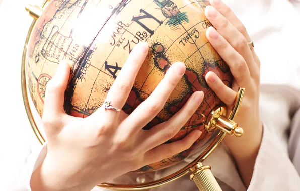 Old, hands, globe