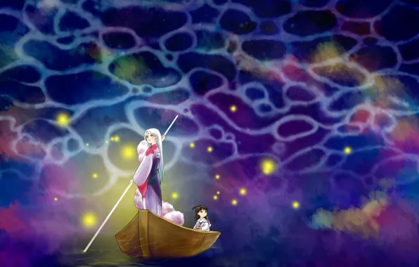 Background, boat, anime, the demon, art, girl, Rin, InuYasha