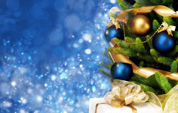 Background, holiday, blue, widescreen, balls, Wallpaper, tree, new year
