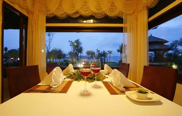 Table, window, veranda, dining room, serving