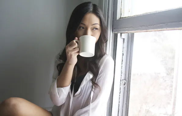 GIRL, LOOK, BRUNETTE, WINDOW, MUG, TASHA VILAY