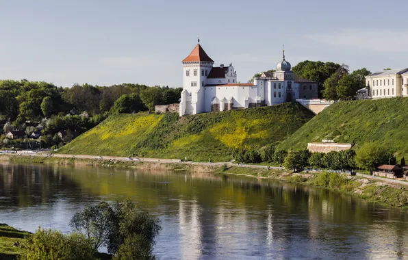 Old, river, castle, spring, may, Belarus, Grodno