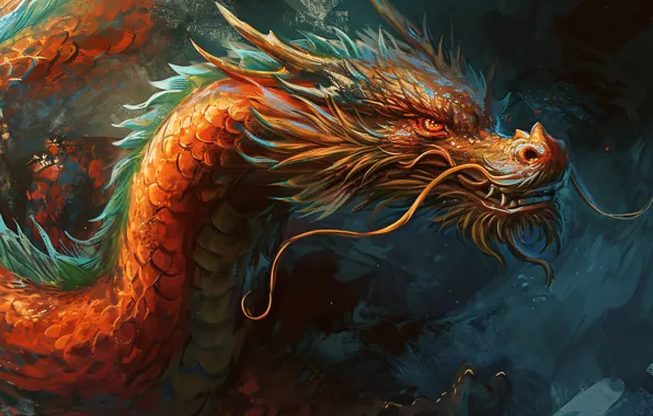 Face, dragon, fantasy, symbol of the year, Oriental style, Asian style, AI art, neural network