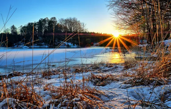 Picture winter, sunset, lake, Norway, Norway, Rogaland, Djupadalen