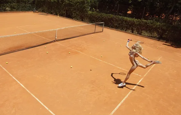 Chest, movement, the game, body, balls, racket, tennis, court