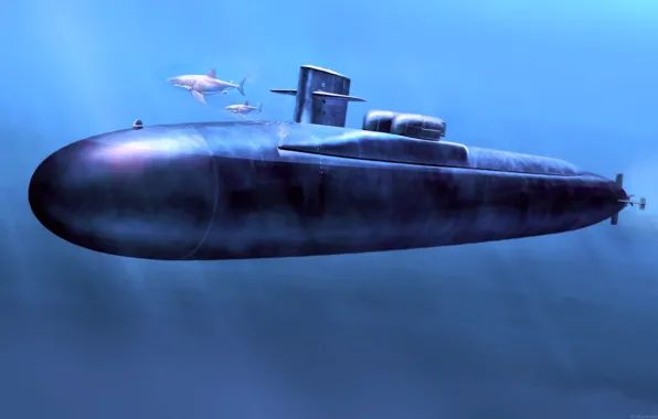 Submarine, underwater world, atomic