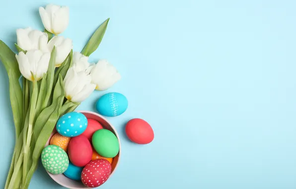 Flowers, eggs, spring, colorful, Easter, tulips, happy, wood