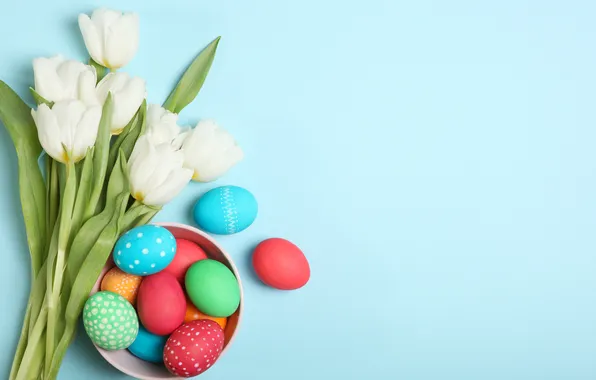 Flowers, eggs, spring, colorful, Easter, tulips, wood, flowers