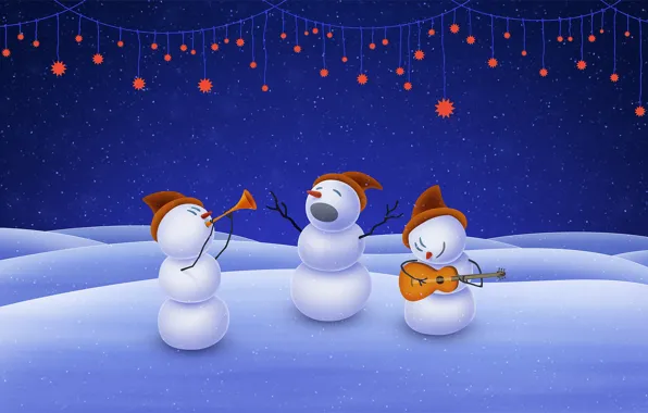 Picture music, christmas, stars, snowman