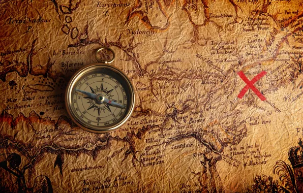 Place, compass, old map, where the treasure, a treasure hunt