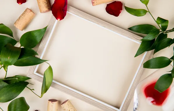 Leaves, holiday, wine, glass, frame, petals, red, tube