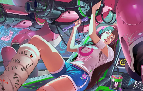 Girl, armor, Overwatch, D.Va, gypsum