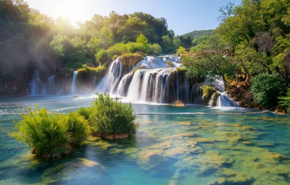 Picture waterfall, Croatia, nature, trees, Krka, the sky, river