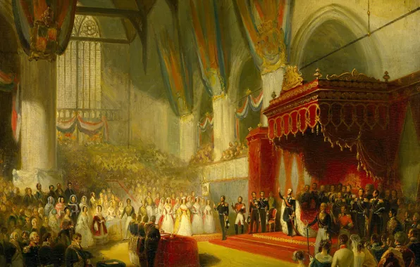 Picture tree, oil, picture, genre, Nicolas Pieneman, The inauguration of King William II in Amsterdam