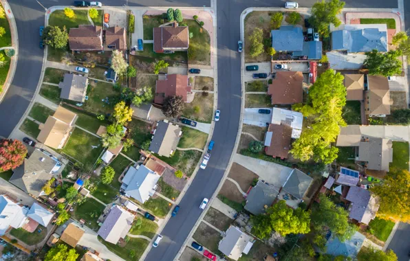 City, house, streets, drone, aerial view