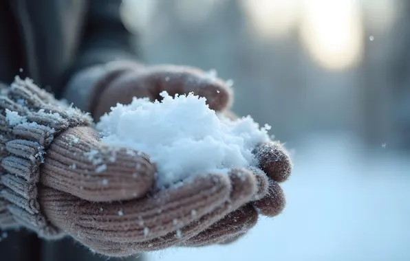 Picture winter, snow, hands, winter, mittens, snow, hands