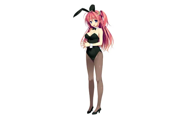 Girl, sexy, cleavage, pink hair, long hair, boobs, anime, blue eyes
