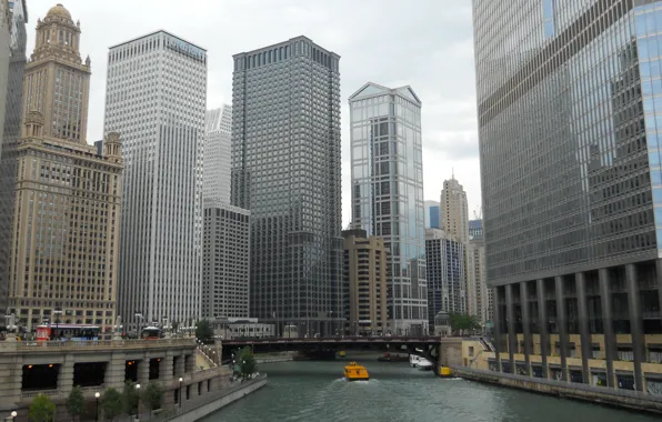 Bridge, Chicago, Building, USA, USA, Chicago, Bridge, Buildings