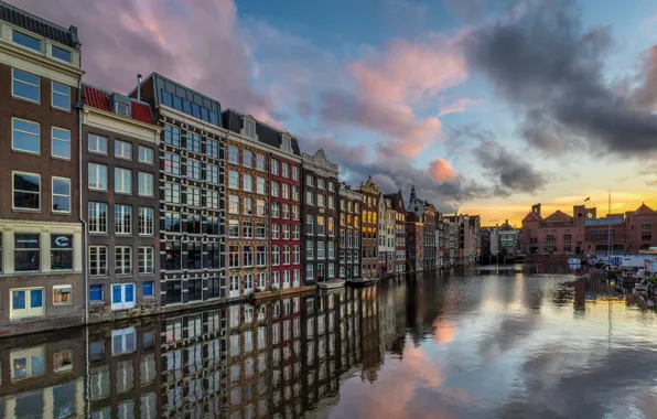 Picture reflection, building, home, Amsterdam, channel, Netherlands, Amsterdam, Netherlands