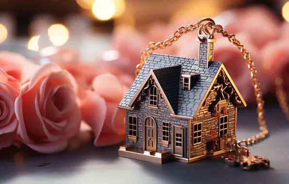 Flowers, house, toy, house, souvenir, AI art, neural network