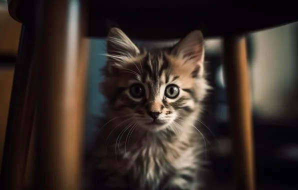 Cat, cat, look, table, furniture, portrait, art, chair