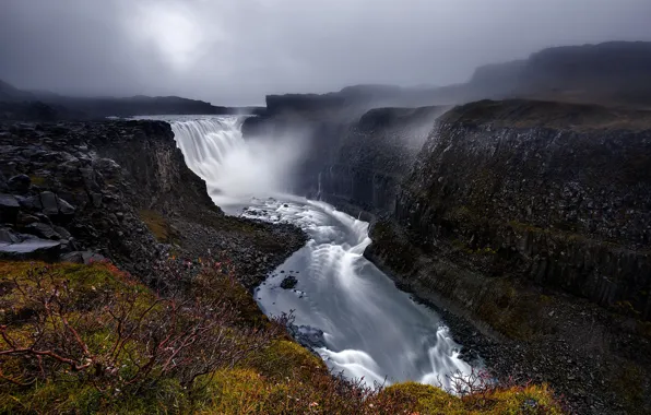 Waterfall, canyon, Iceland, Iceland, Dettifoss