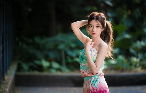 Summer, look, girl, the city, street, model, makeup, Asian