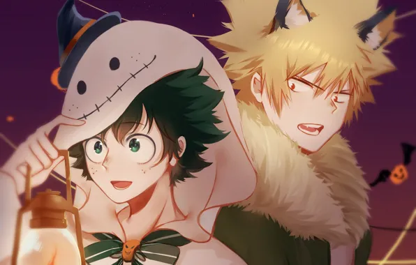 Ghost, lantern, guys, ears, Halloween, My hero Academy, My Hero Academia, Boku No Hero Academy