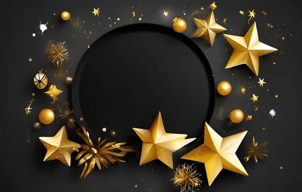 Stars, balls, the dark background, gold, Shine, round, sequins, plate