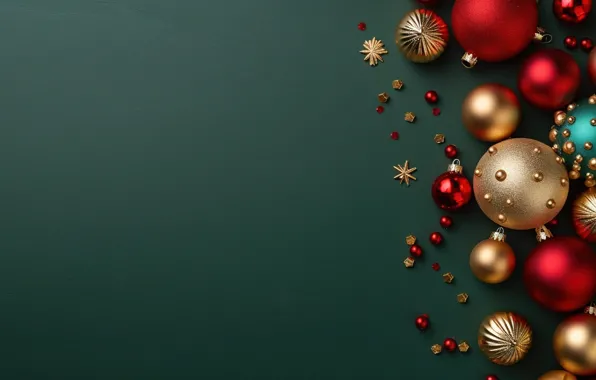 Decoration, the dark background, balls, colorful, New Year, Christmas, golden, new year