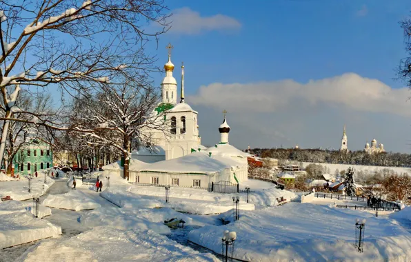 Picture winter, snow, landscape, the city, Church, Vladimir, The Church of the Savior