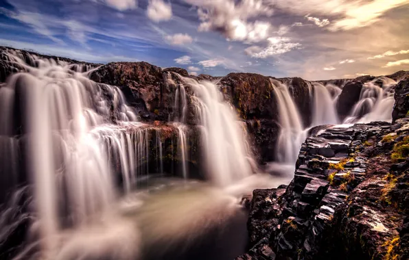 Clouds, stones, rocks, waterfall, stream, power, waterfalls, ngebo