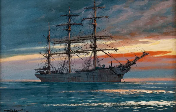 Picture sea, the sky, ship, sailboat, Adolf Bock