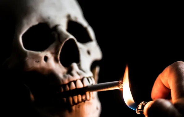 Skull, lighter, cigarette