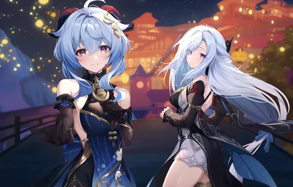The city, girls, fantasy, two, Genshin Impact