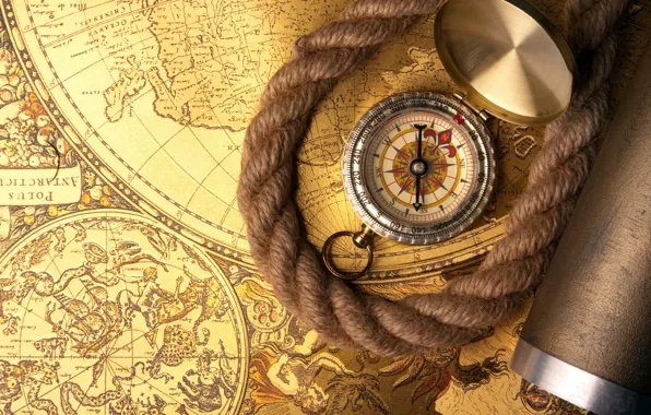 Picture map, rope, compass