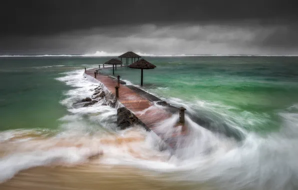 Picture sea, storm, bridge, shore