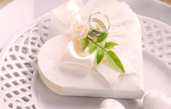 Box, gift, romance, heart, ring, bow, heart, ring