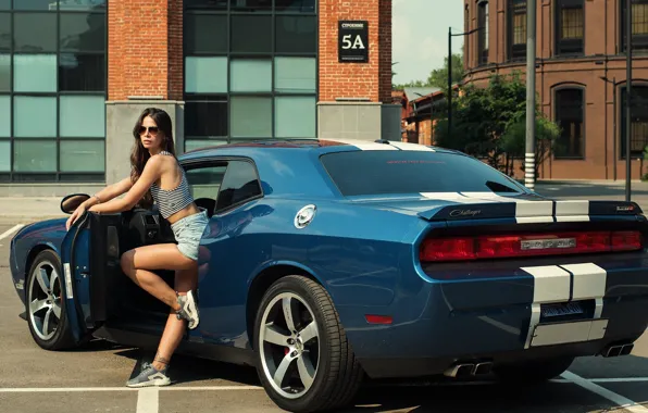 Car, city, Dodge, Dodge Challenger, shorts, coupe, blue cars, model