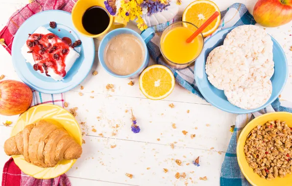 Coffee, Apple, Breakfast, cookies, juice, wood, jam, cheese