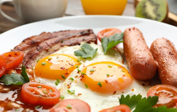 Beans, bread, breakfast, bacon