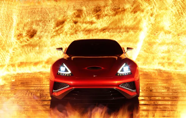 Red, Auto, Fire, Machine, The hood, Lights, Coupe, The front