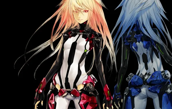 Girl, the dark background, hair, mechanism, robot, redjuice
